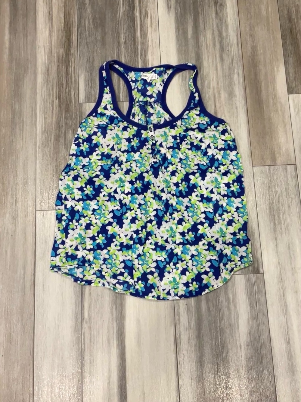 Y2K 2011 Aeropostale Blue Floral Racerback Quarter Zip Tank Top Cottagecore